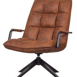 Woood Draaifauteuil Jouke Met Armleuning Leerlook Cognac