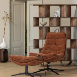 Woood Draaifauteuil Kube Met Hocker Bruin