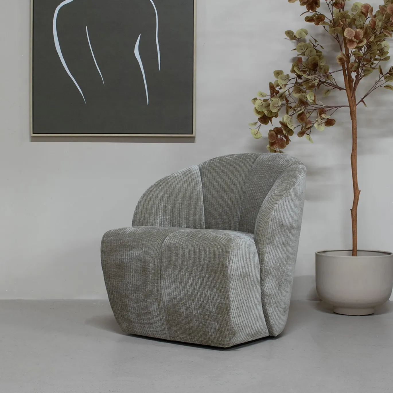 Woood Draaifauteuil Mojo Ribstof Donker Zand