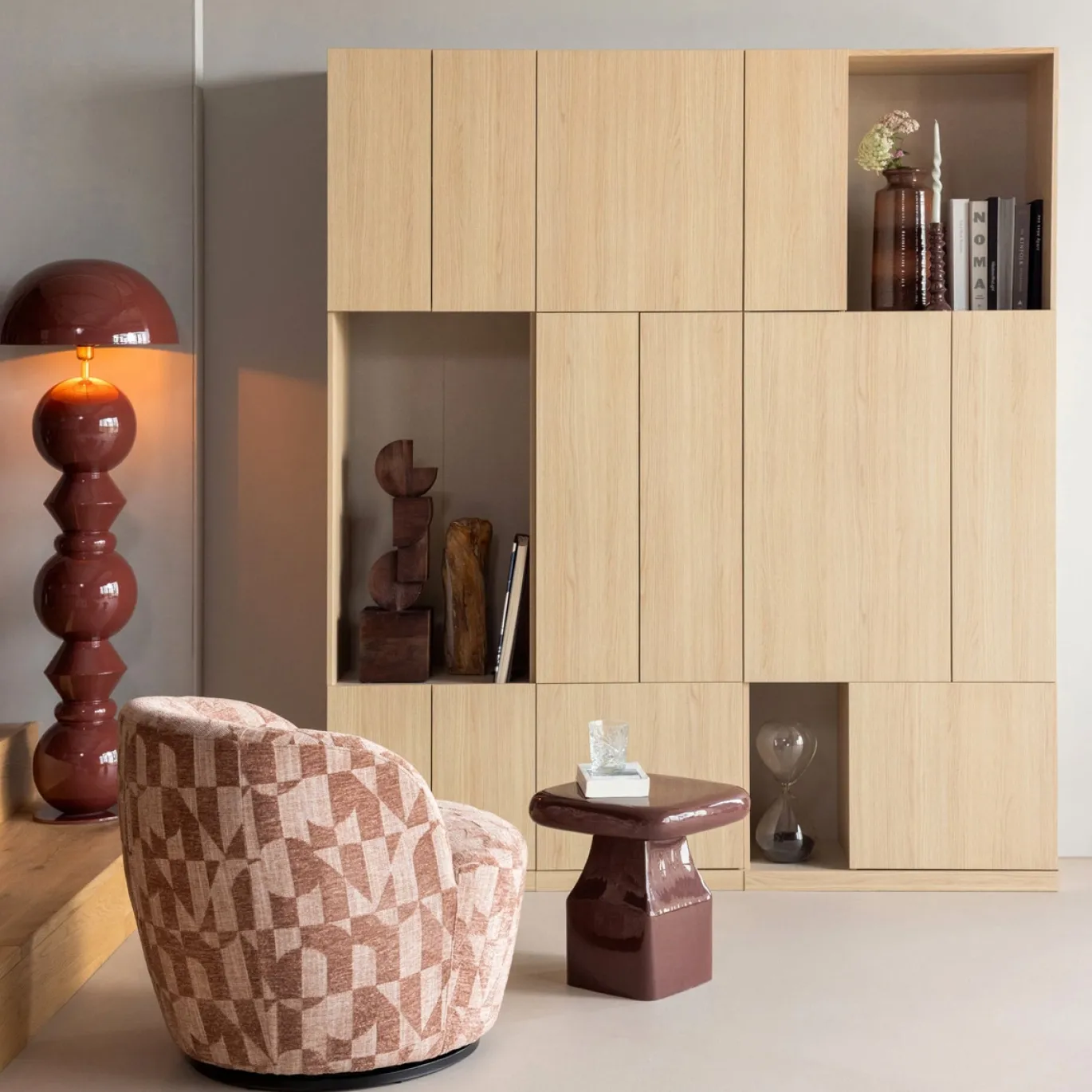 Woood Draaifauteuil Serra Grafisch Patroon Oudroze