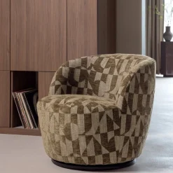 Woood Draaifauteuil Serra Grafisch Patroon Olijfgroen