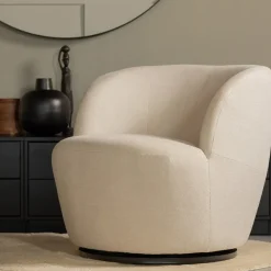 Woood Draaifauteuil Weston Geweven Stof Off White