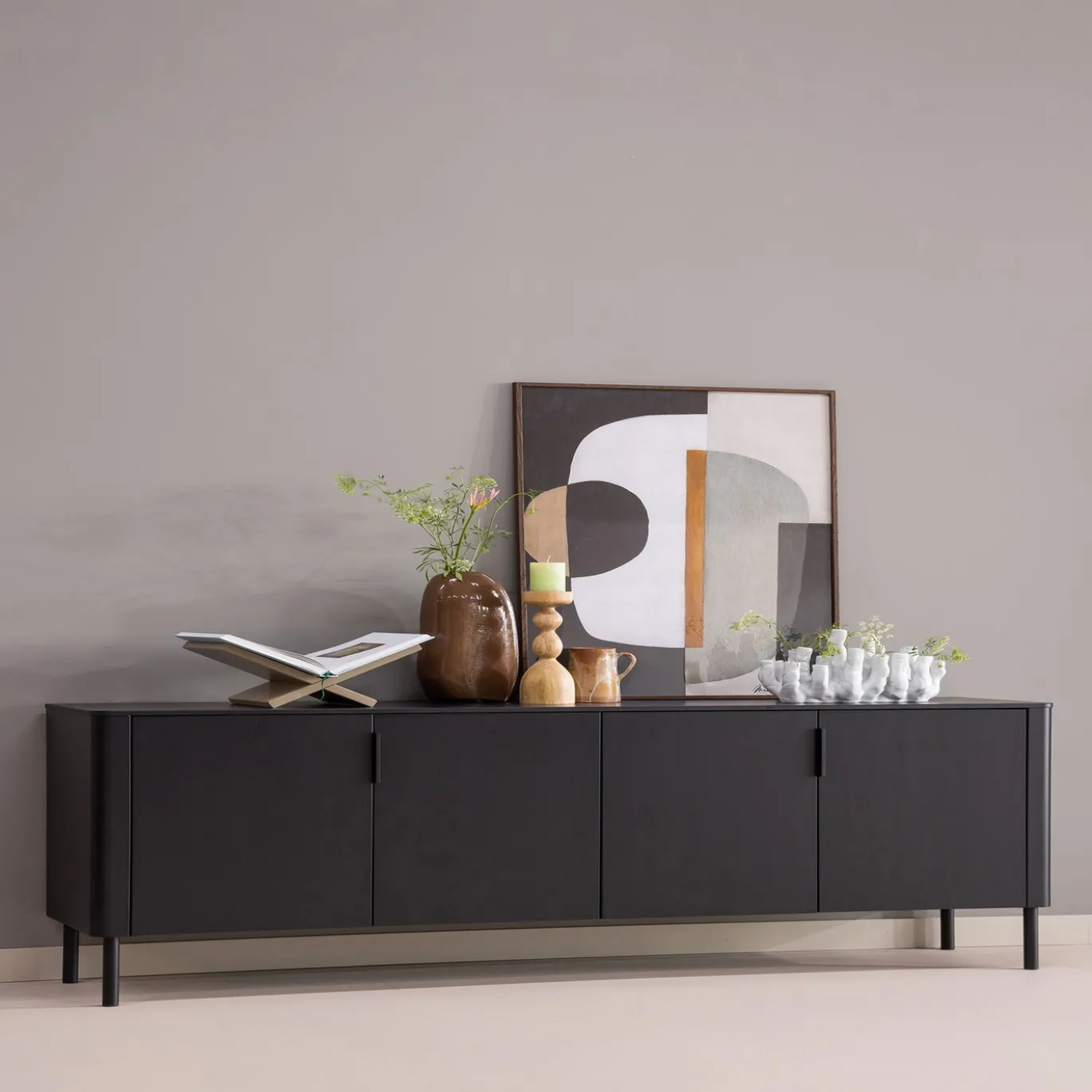 Woood Dressoir Gunnar 200cm Grenen Matzwart