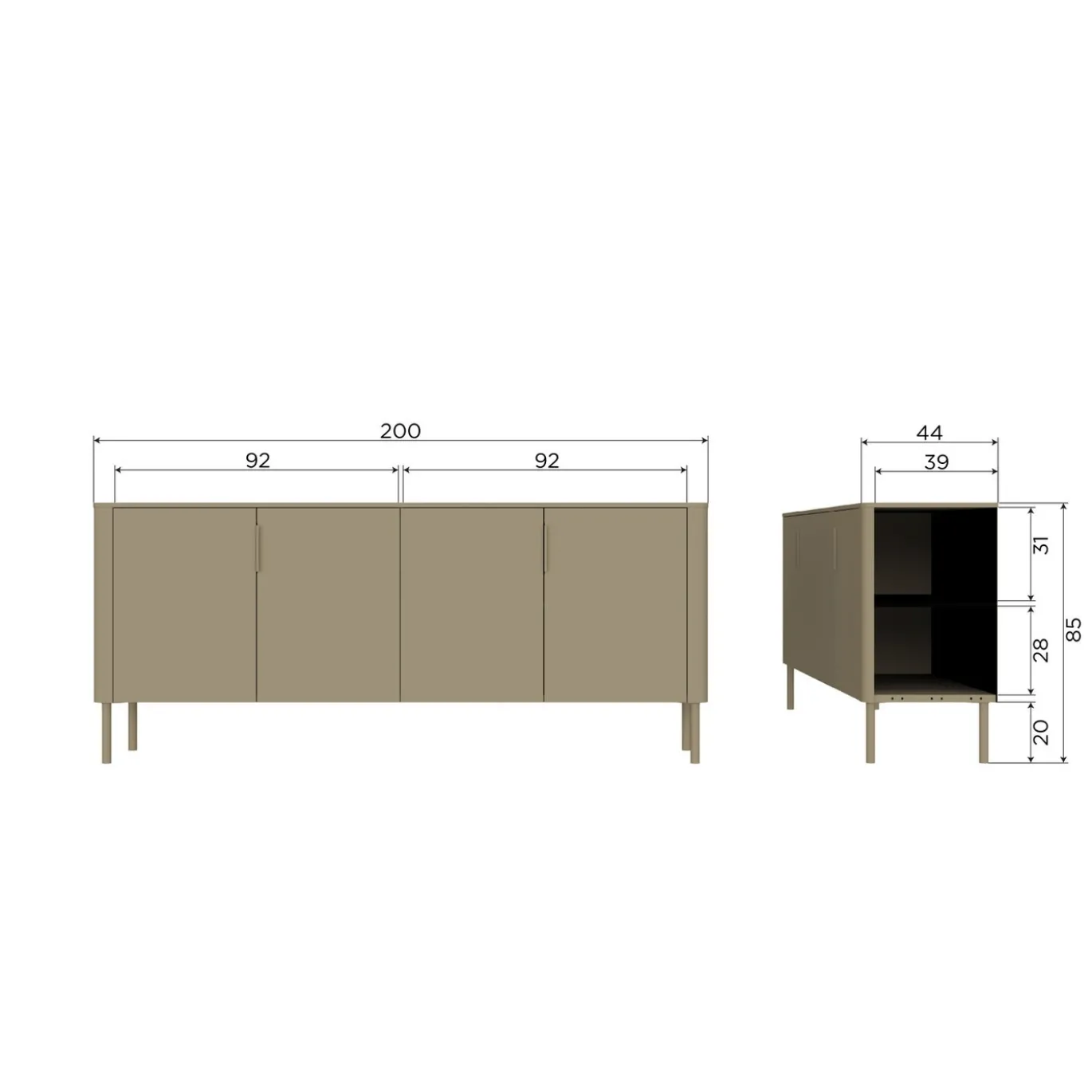Woood Dressoir Gunnar 200cm Grenen Matzwart