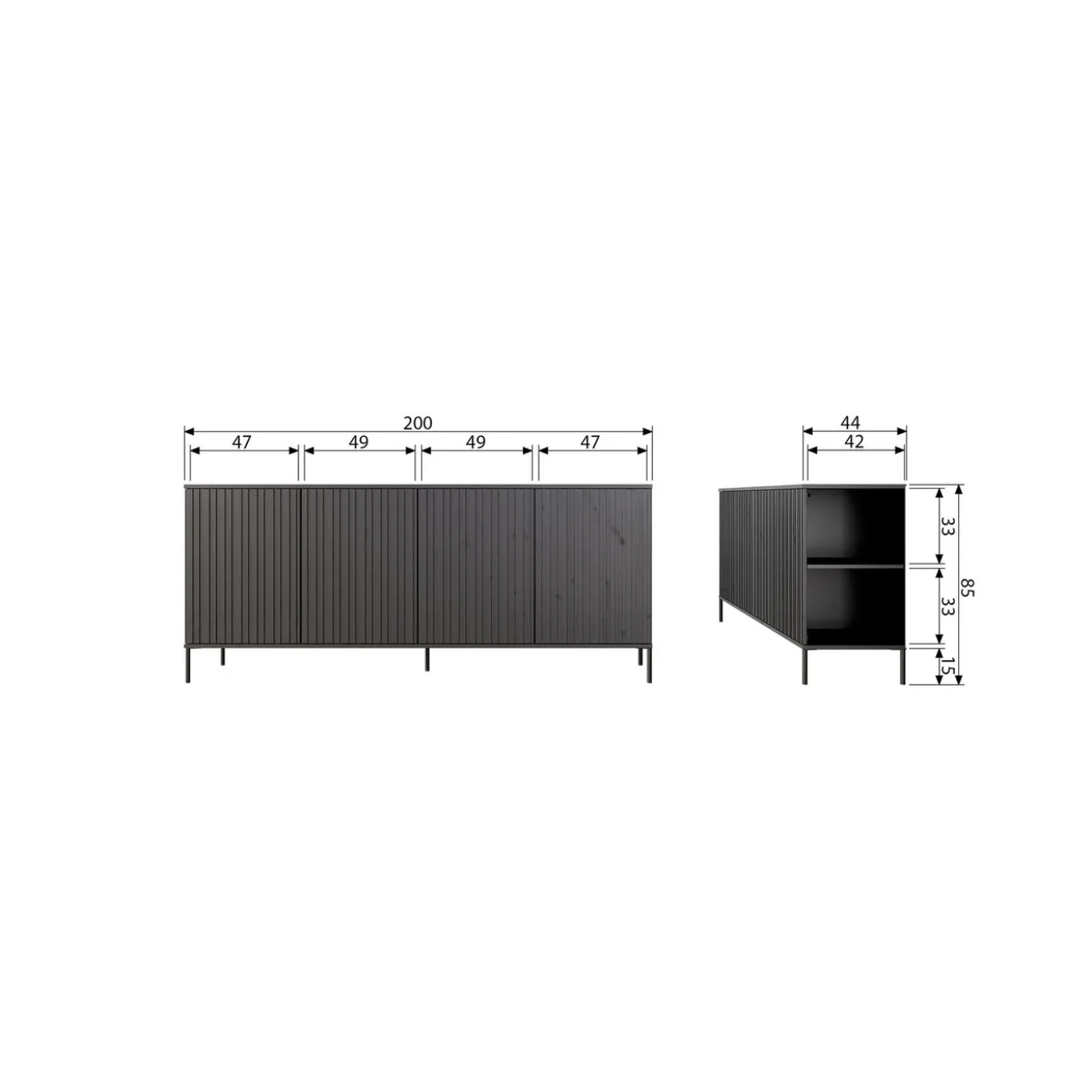 Woood Dressoir New Gravure 200cm Grenen Dust