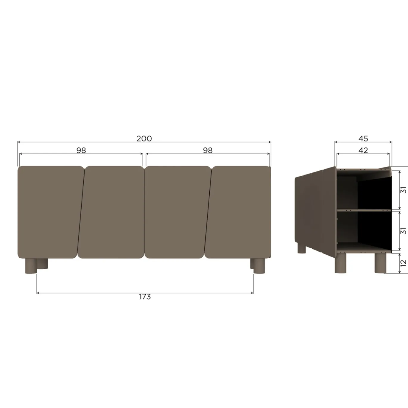 Woood Dressoir Root 200cm Grenen Truffel Bruin