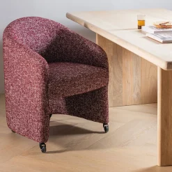 Woood Eetkamerstoel Cordo Met Wielen Melange Bordeauxrood