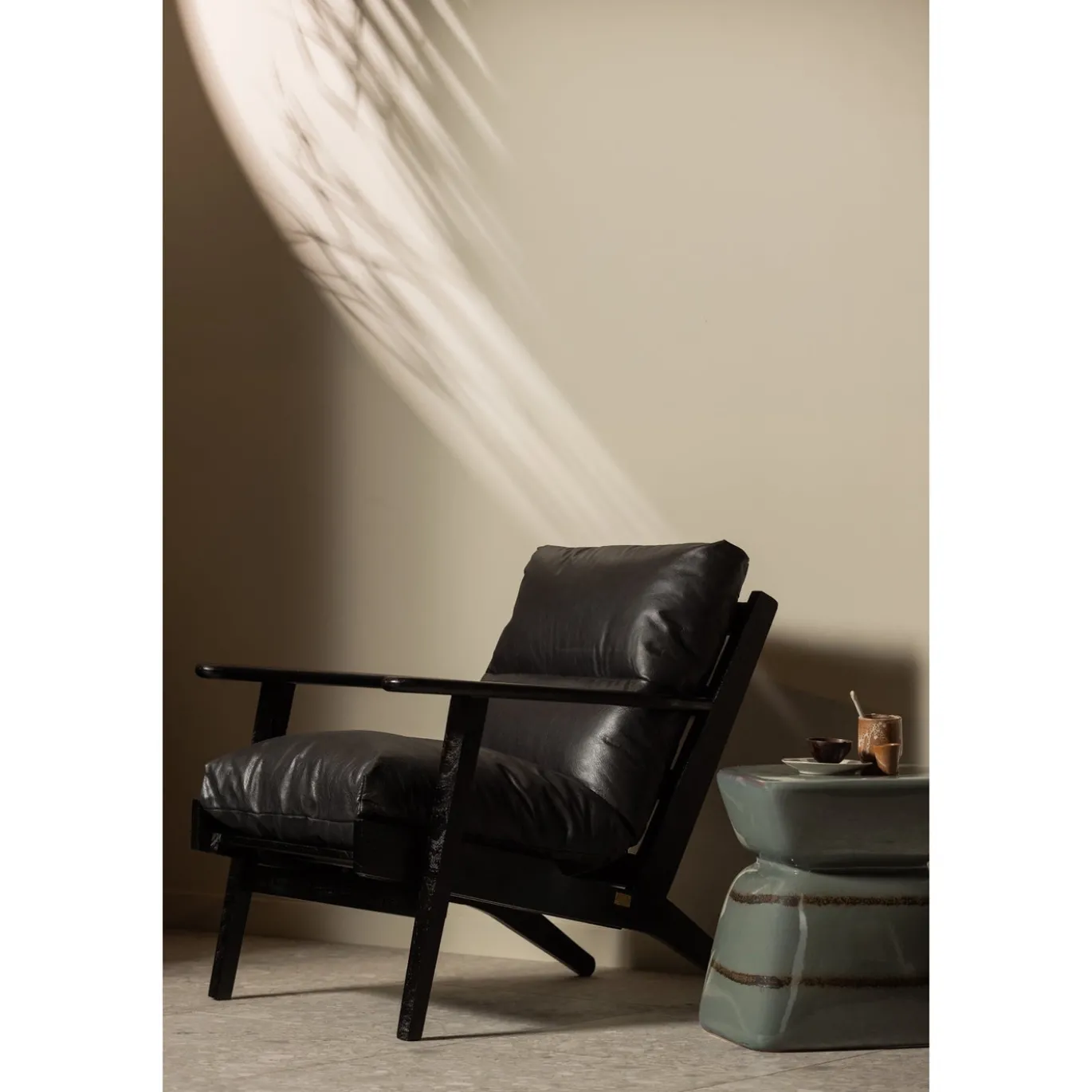 Woood Fauteuil Houston Leer Zwart