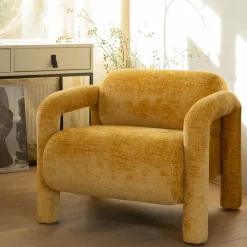 Woood Fauteuil Lenny In Grove Textuur Goud/Geel