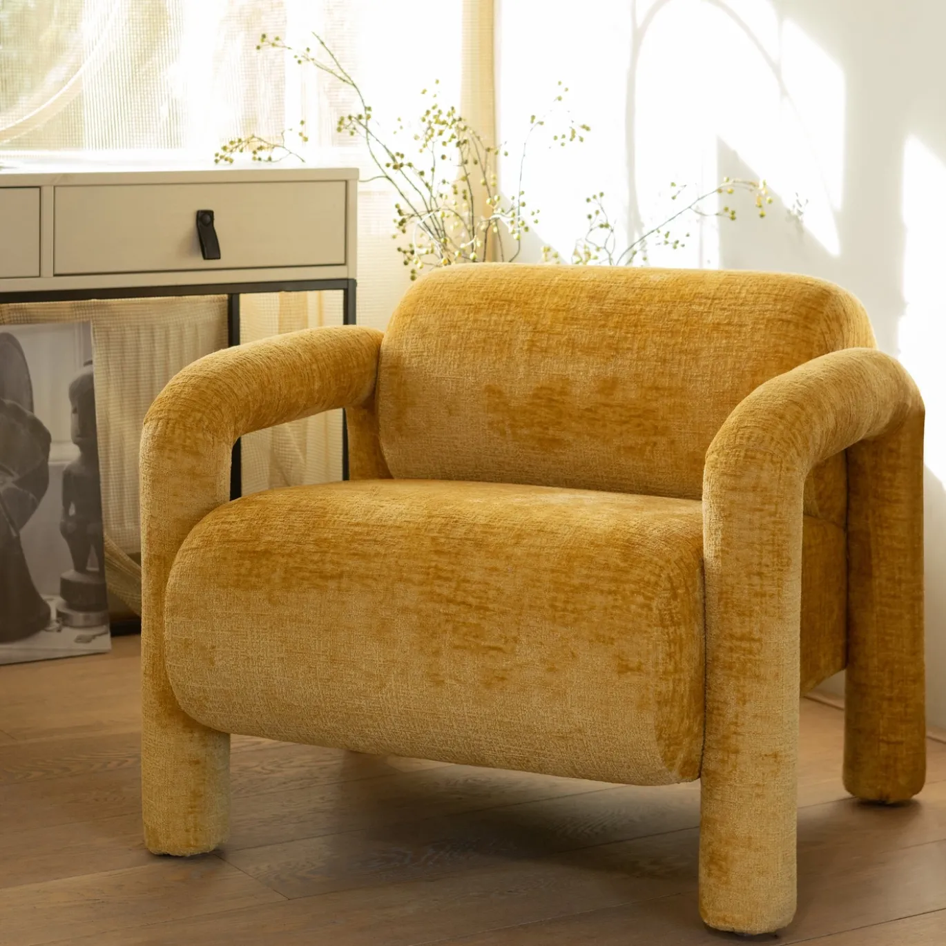 Woood Fauteuil Lenny In Grove Textuur Goud/Geel