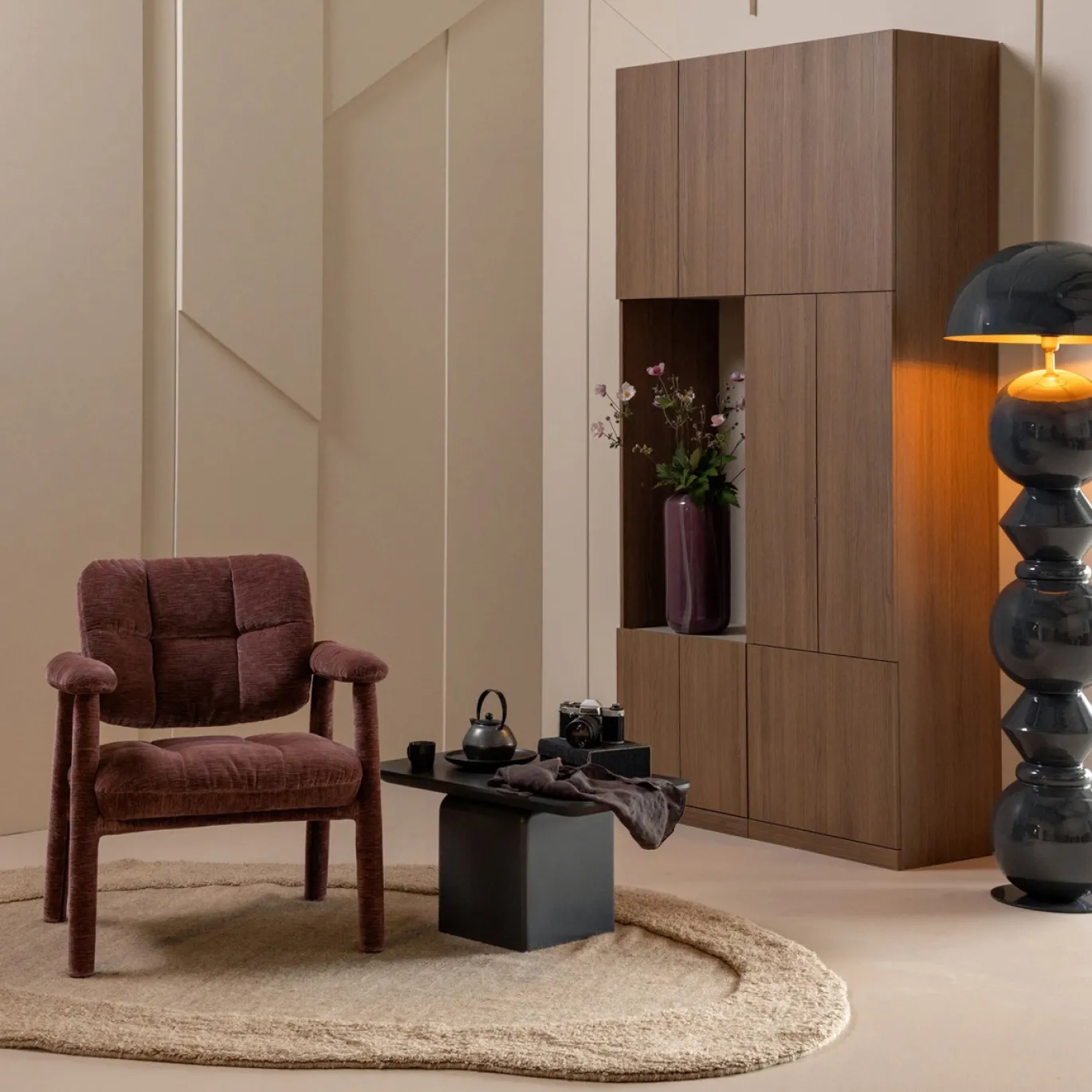 Woood Fauteuil Loom Chenille Structuur Oudroze