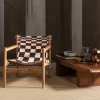 Woood Fauteuil Zano Hout Bruin Met Kelim Zitting Naturel