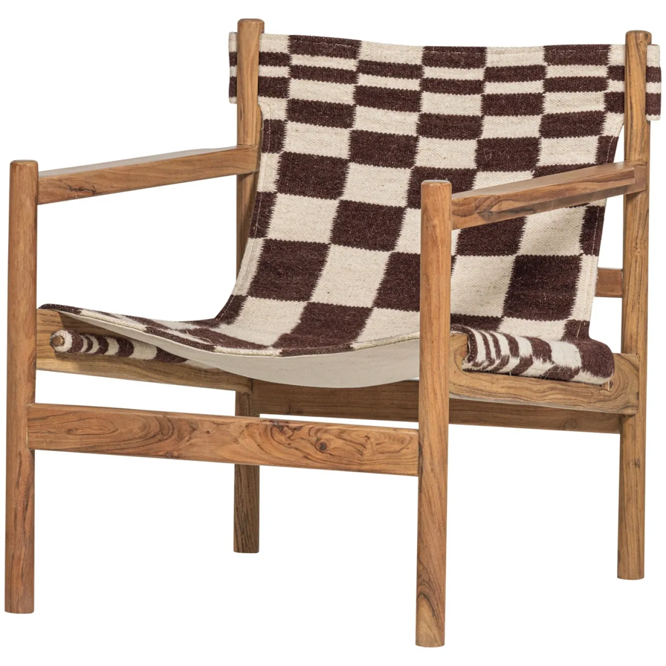 Woood Fauteuil Zano Hout Bruin Met Kelim Zitting Naturel