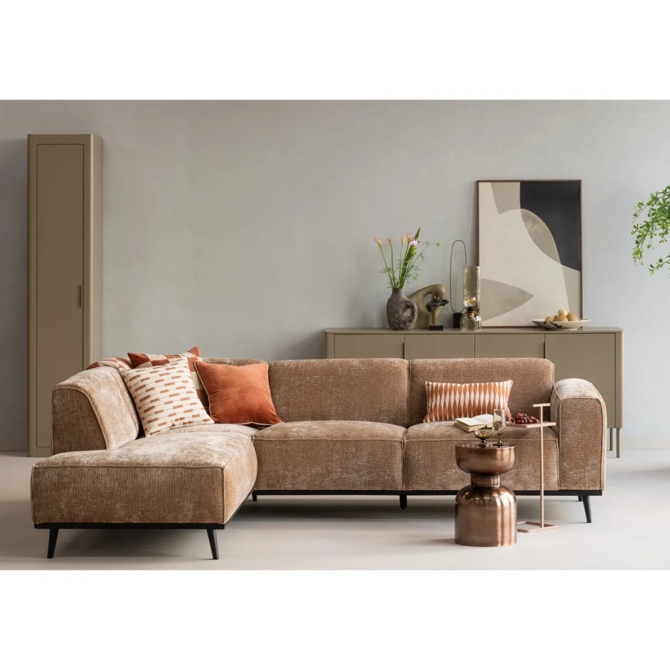 Woood Hoekbank Statement Links Chenille Velvet Perzikroze