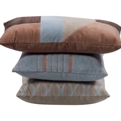 Woood Kussens Laon Velvet Naturel/blauw Set Van 3