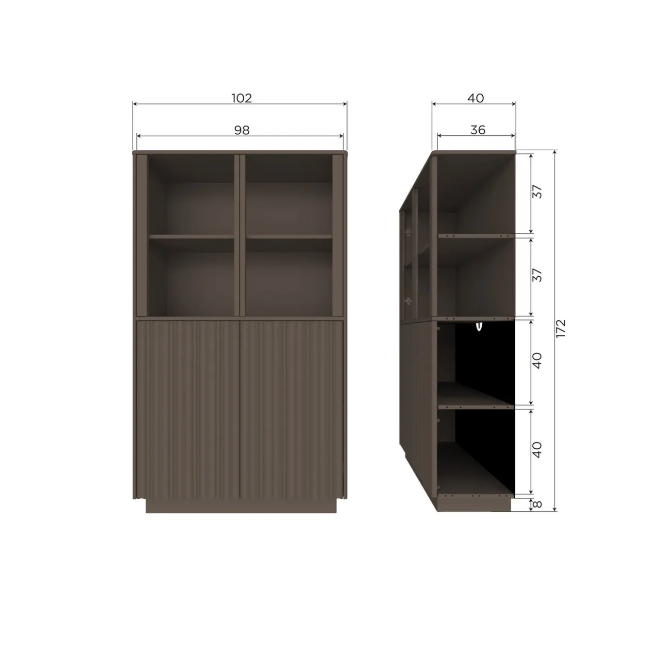 Woood Lage Vitrinekast Nova Grenen Truffel Bruin