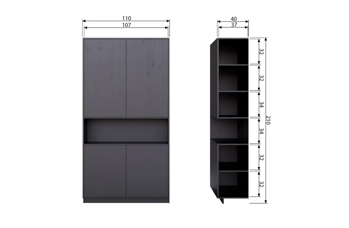 Woood Opbergkast Finca Zwart 110cm