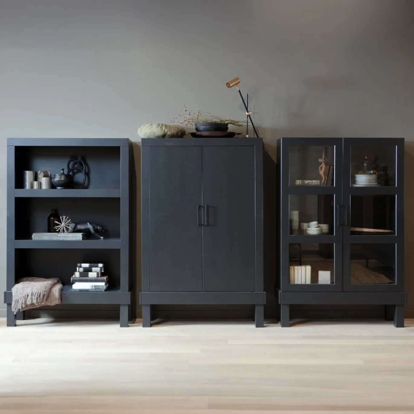 Woood Open Kast Bonk Grenen Mat Zwart