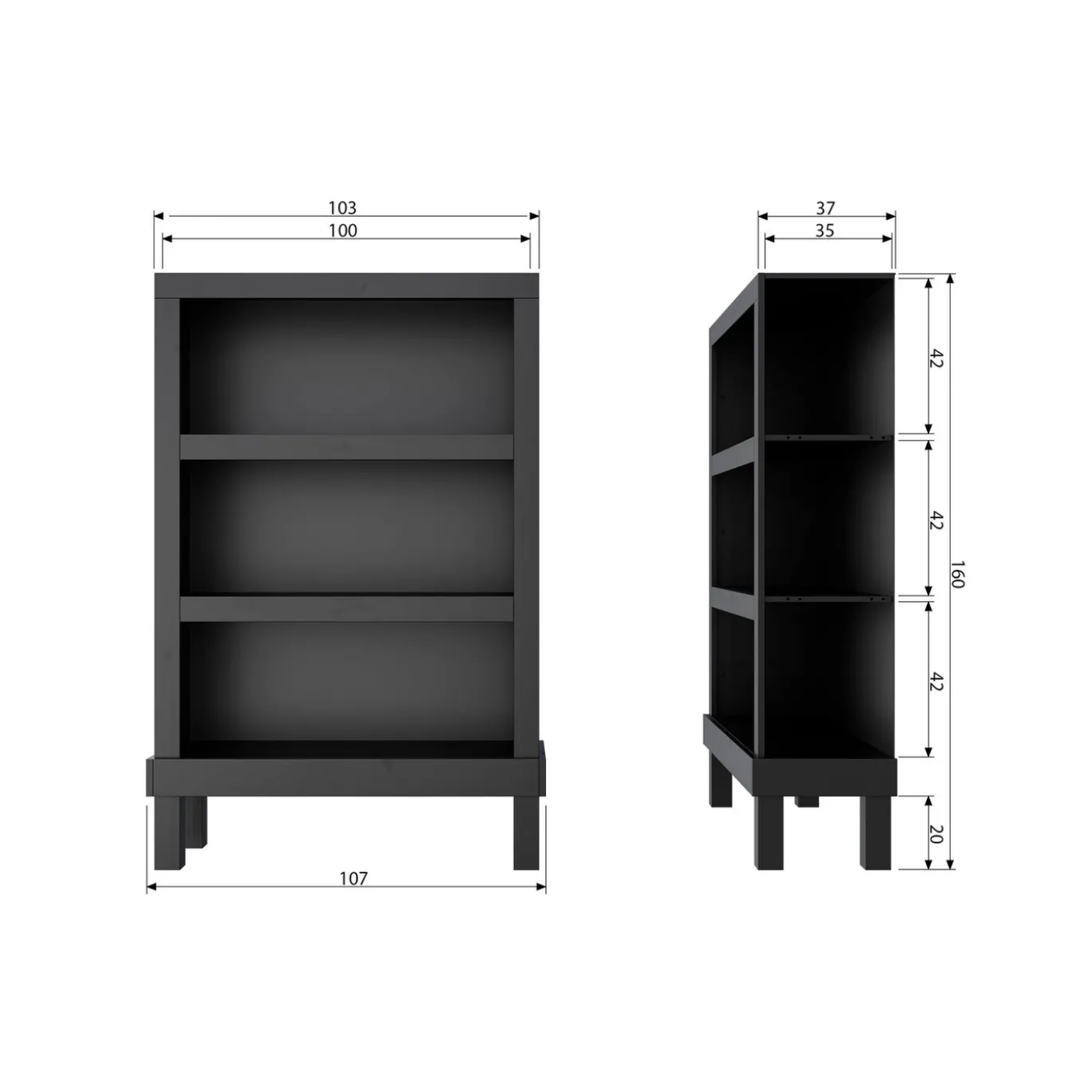 Woood Open Kast Bonk Grenen Mat Zwart