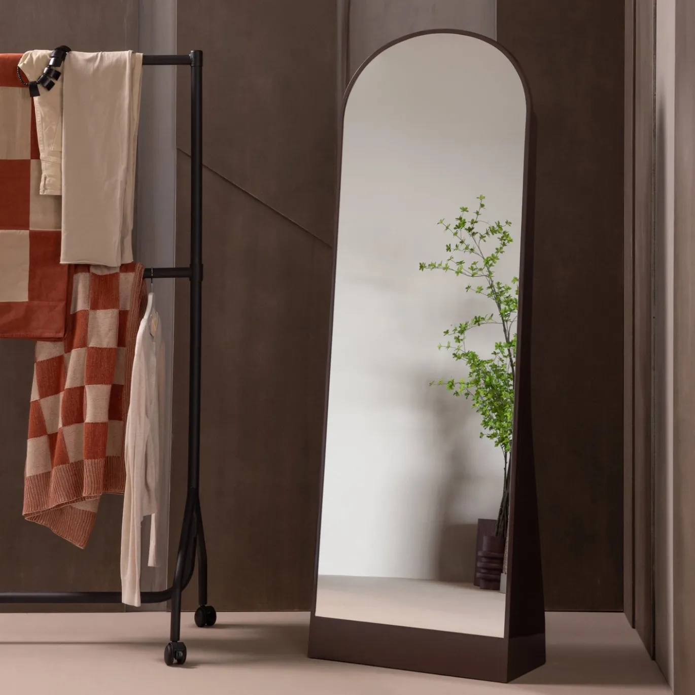 Woood Passpiegel Solari Hoogglans Donkerbruin 175x60cm