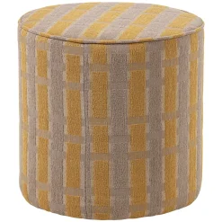 Woood Poef Sarli Hoog Ruit Dessin Chenille Taupe/geel