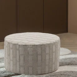 Woood Poef Sarli Laag Ruit Dessin Chenille Naturel/beige