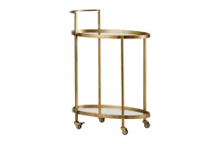 Woood Push Trolley Antique Brass