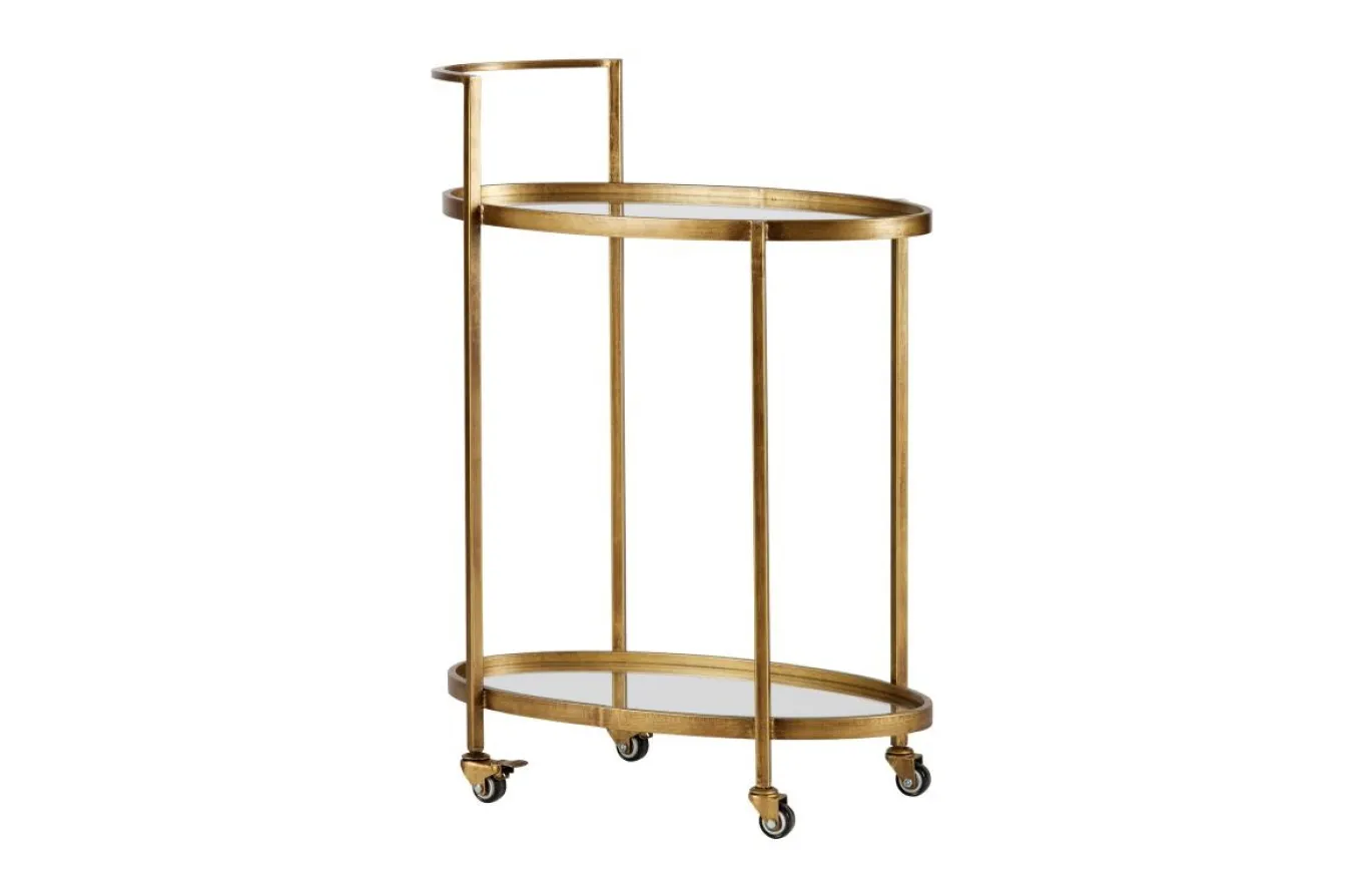 Woood Push Trolley Antique Brass
