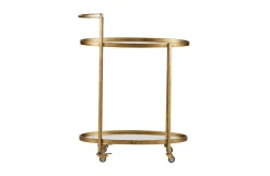 Woood Push Trolley Antique Brass