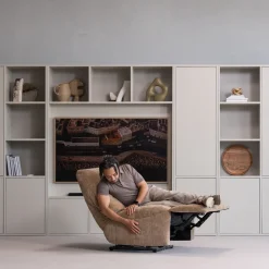 Woood Relaxfauteuil Hein Elektrisch Geweven Rib Lichtbruin