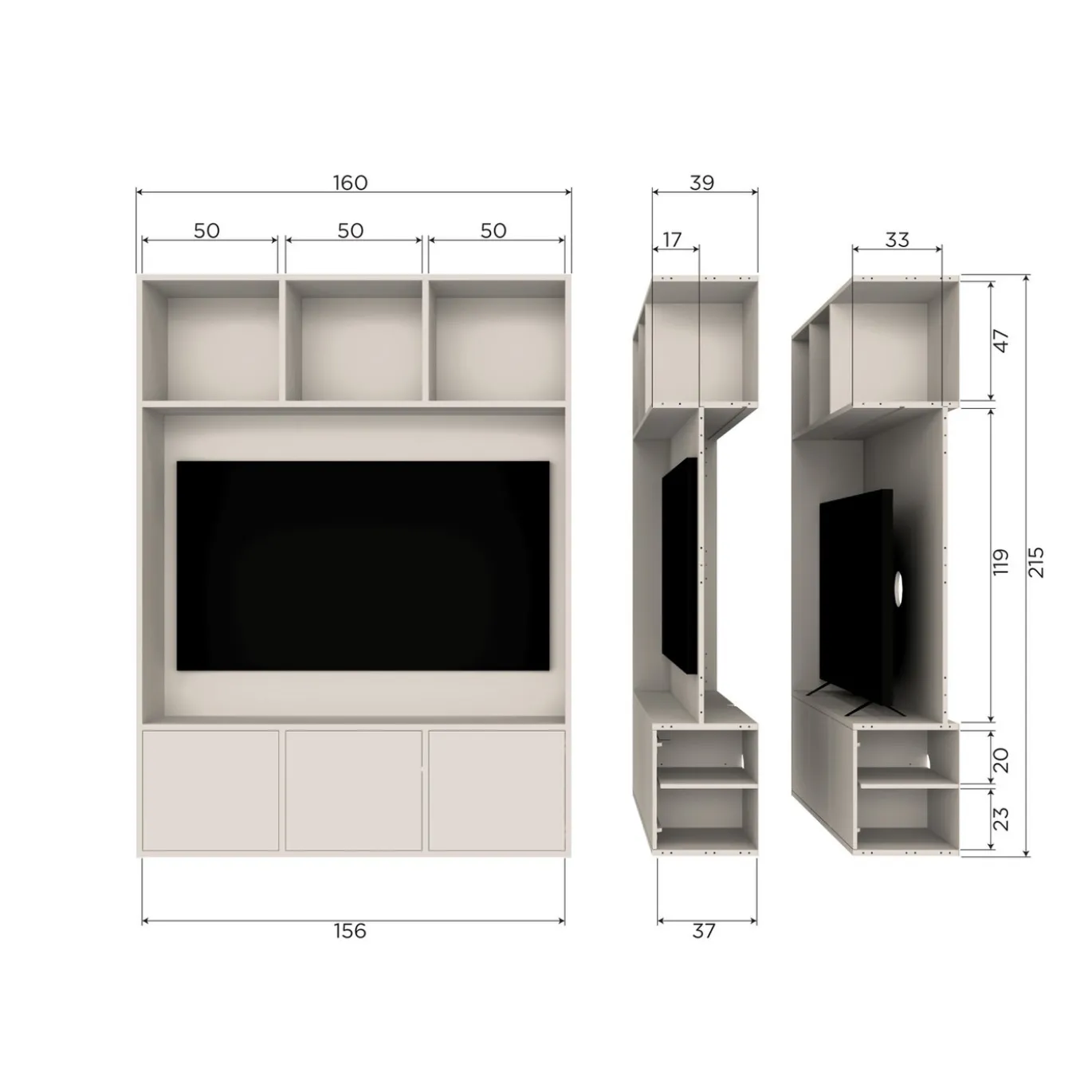 Woood Tv-opbergkast Meggy 160cm Grenen Dust
