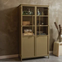 Woood Vitrinekast Exhibit Metaal Khaki 2-Deurs