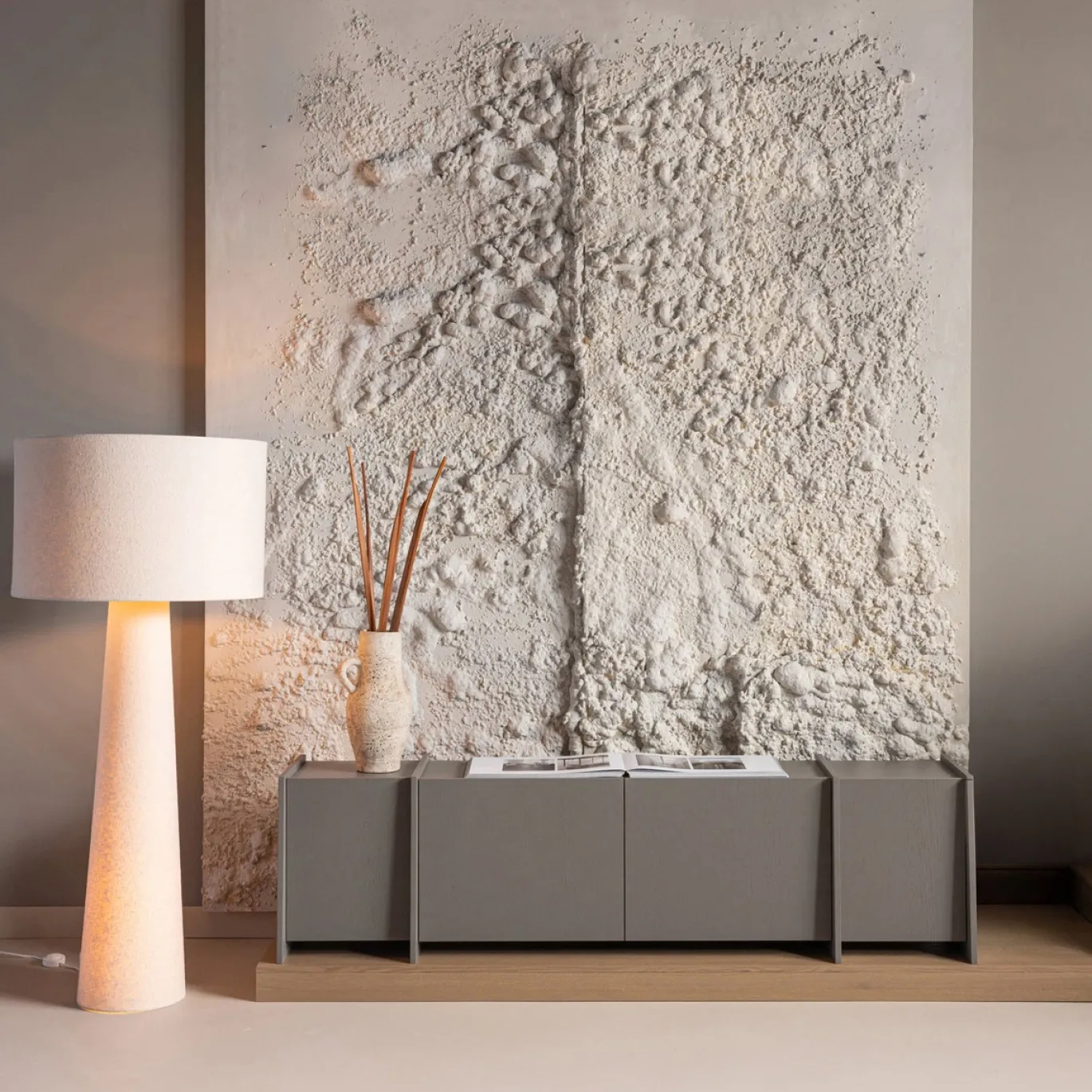 Woood Vloerlamp Loft Xxl Metaal/boucle Naturel 160xØ70cm