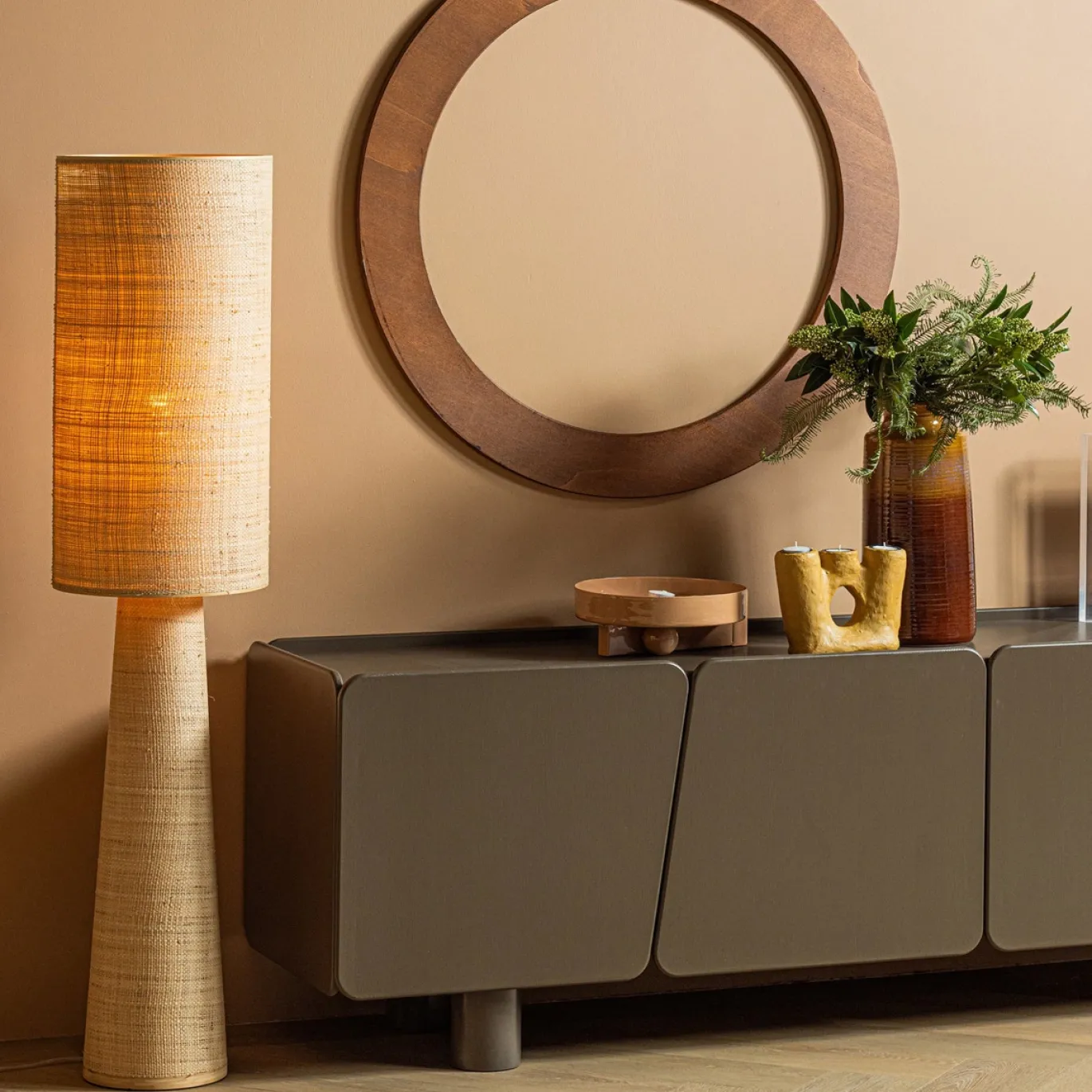Woood Vloerlamp Syro Raffia Naturel 130xØ30cm