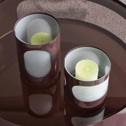 Woood Windlicht Tavo Metaal Glas Bruin Set Van 2