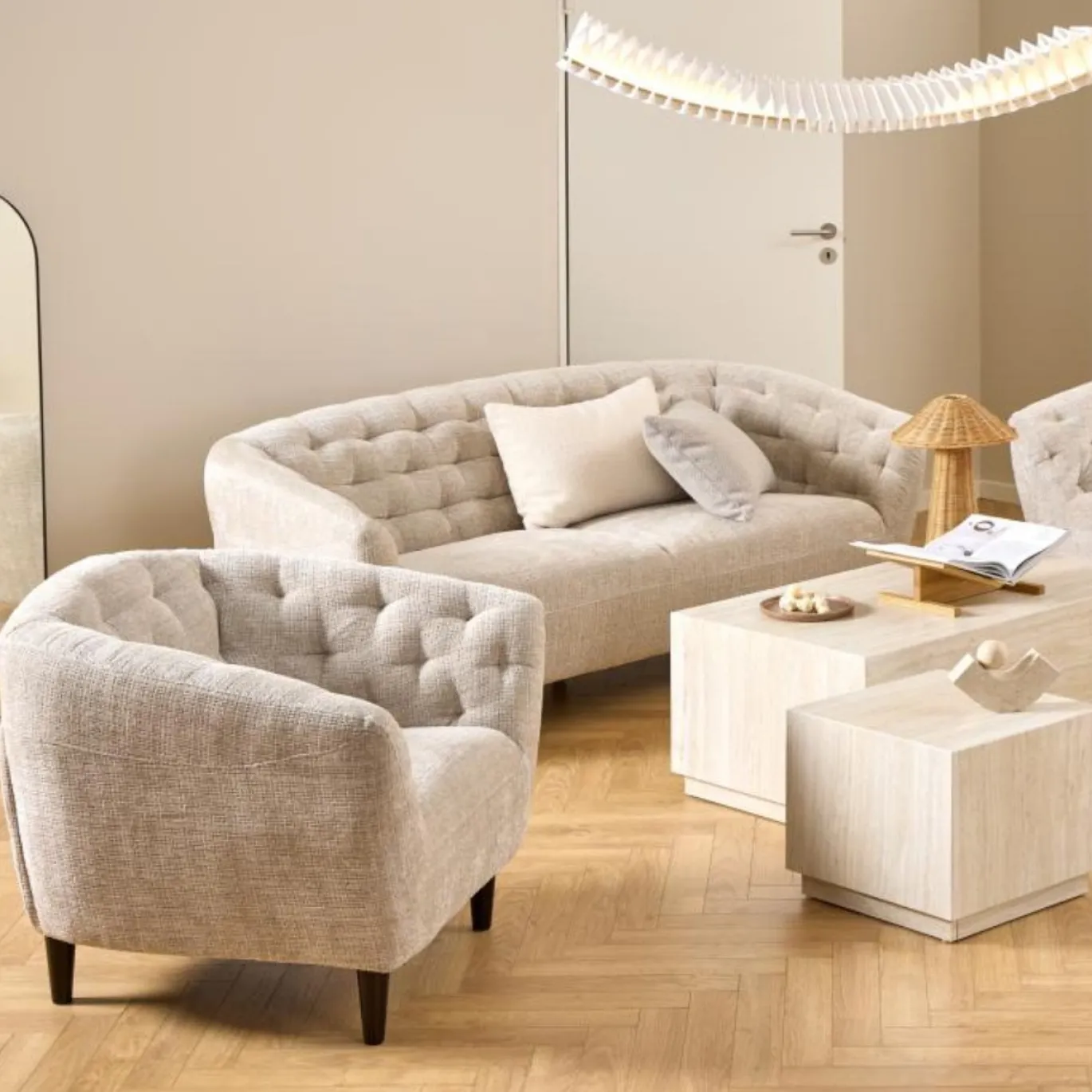 3-zits Bank Flora Beige Juto 191cm - Giga Living