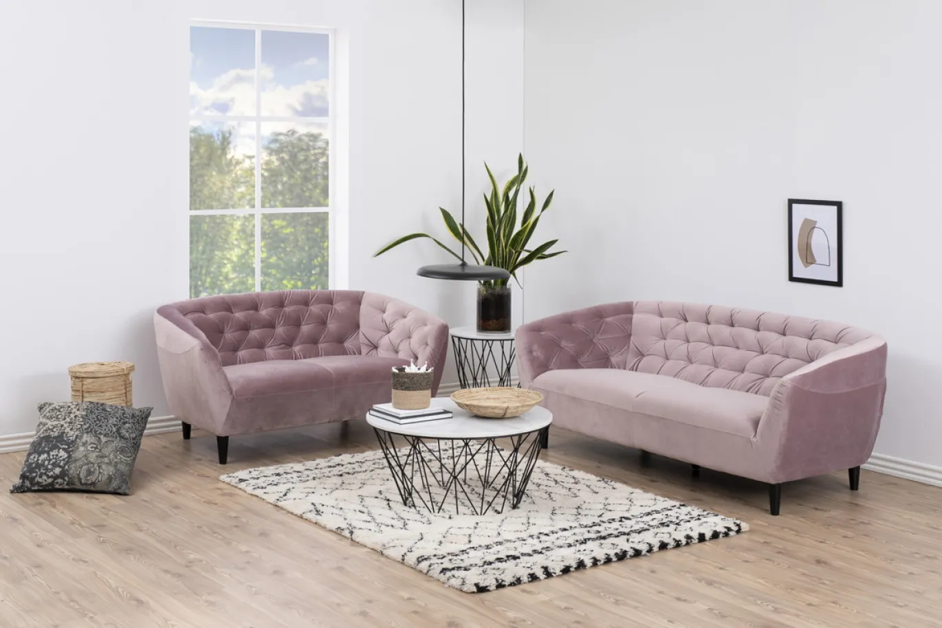 3-Zits Bank Flora Roze - Giga Living