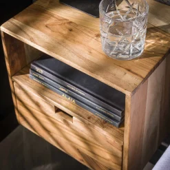 Zwevend Nachtkastje Flat XS Acaciahout Naturel Set van 2 - Giga Meubel