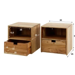 Zwevend Nachtkastje Flat XS Acaciahout Naturel Set van 2 - Giga Meubel