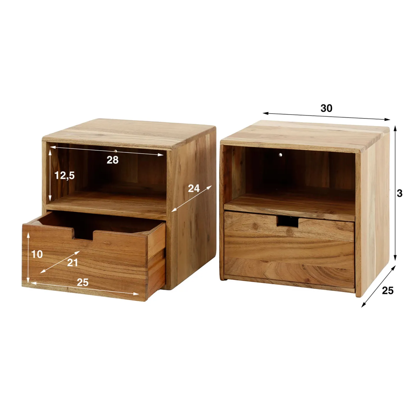 Zwevend Nachtkastje Flat XS Acaciahout Naturel Set van 2 - Giga Meubel