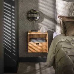 Zwevend Nachtkastje Flat XS Acaciahout Naturel Set van 2 - Giga Meubel