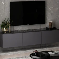 Zwevend Tv-meubel Neon Antraciet 160cm