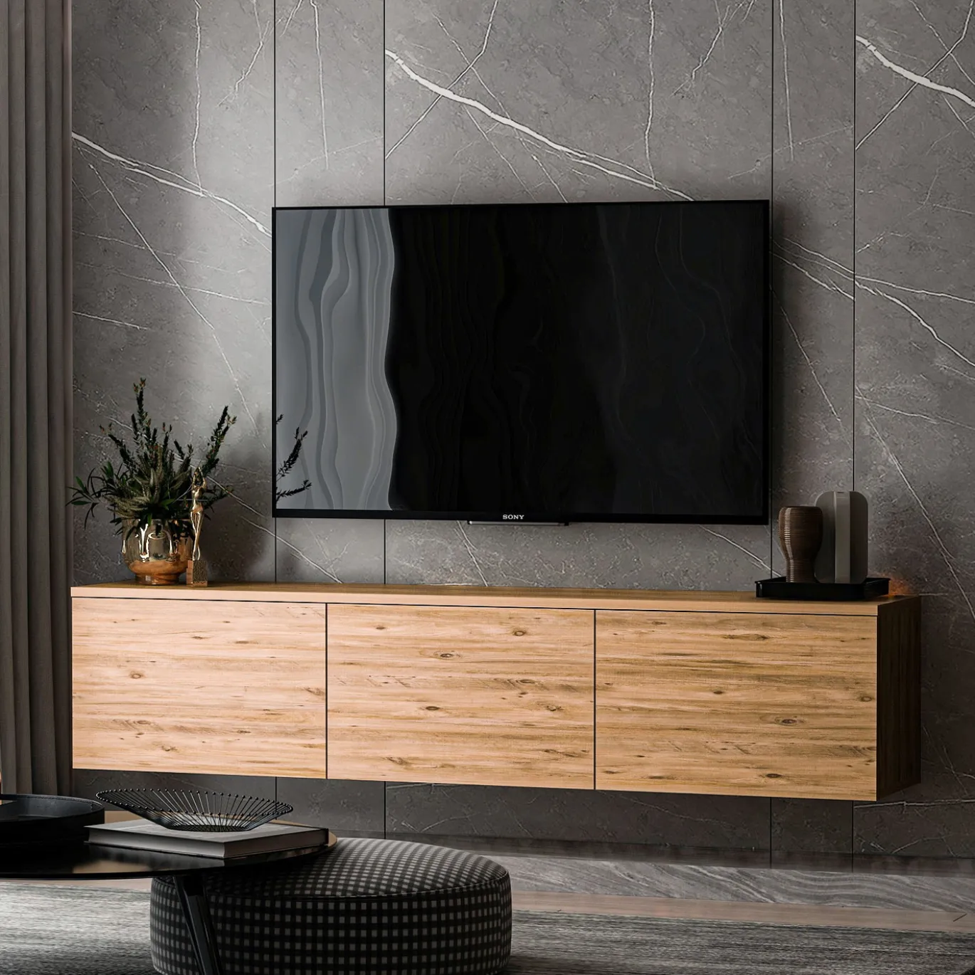 Zwevend Tv-meubel Neon Naturel 160cm
