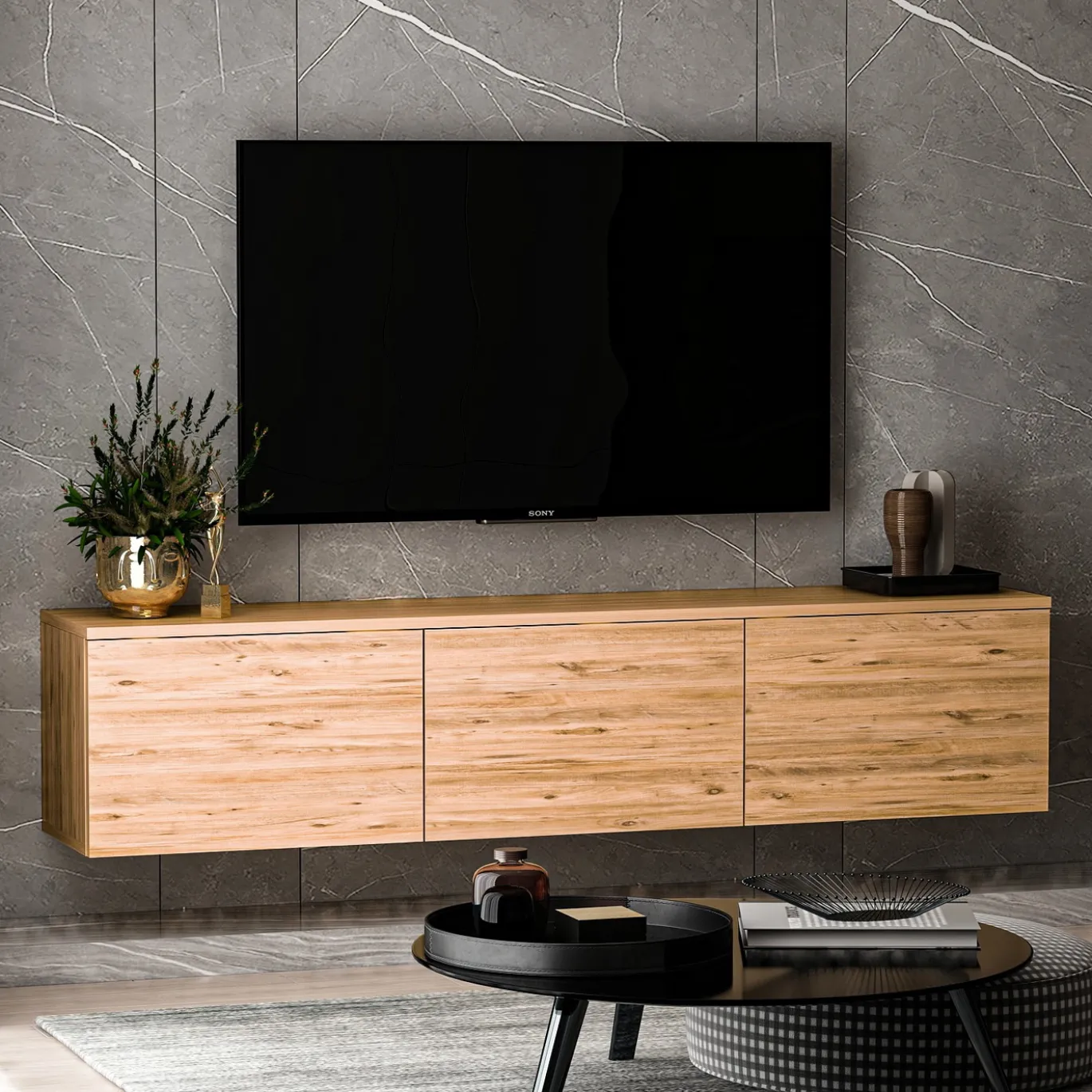 Zwevend Tv-meubel Neon Naturel 160cm