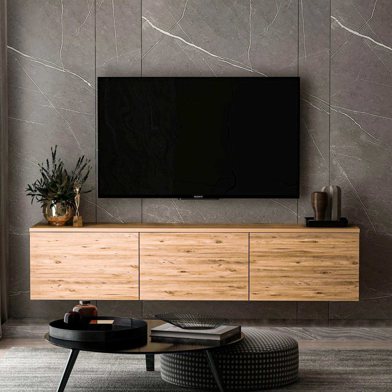Zwevend Tv-meubel Neon Naturel 160cm
