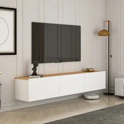 Zwevend Tv-meubel West Wit/Naturel 150cm