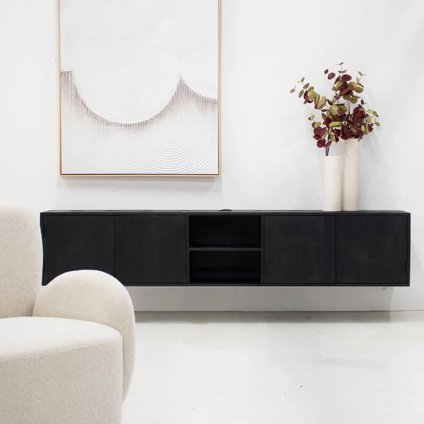 Zwevend Tv-meubel Zen Zwart 200cm 4-deurs - Giga Meubel